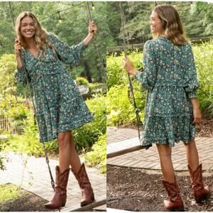 Natural Life Short & Sweet Mini Dress Light Blue Calico Floral Med